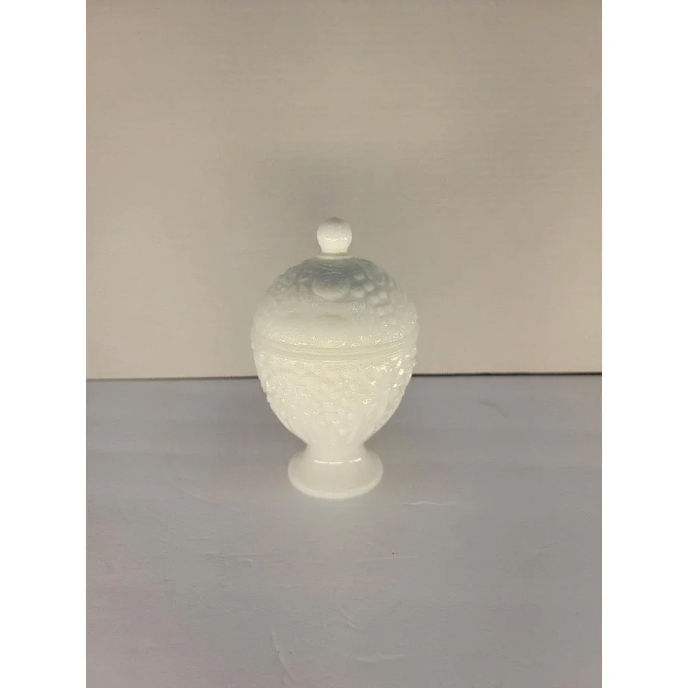 Vintage Avon Cape Cod White Milk Glass Covered Candy Dish Pedestal Vanity Jar 6